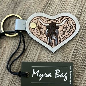 NWT MYRA BAG “Longhorn on the Range” Leather Key Fob.